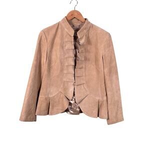Yvonne Marie‎ Blazer Jacket Women's Medium Brown Leather Royalty Pleated Ruffle